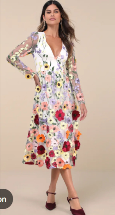 Lulus Dresses & Skirts - Lulus Impressive Blossom White 3D Floral Embroidered Midi Dress NEW Small 4-6